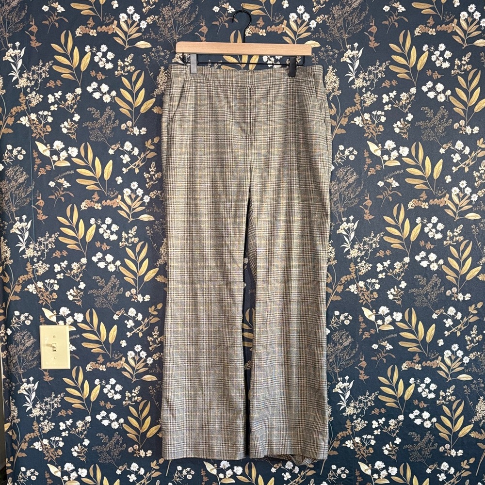 Chico's Elegant Gold Tread Checkered Wide Leg Pants Trousers Size 1 or 10